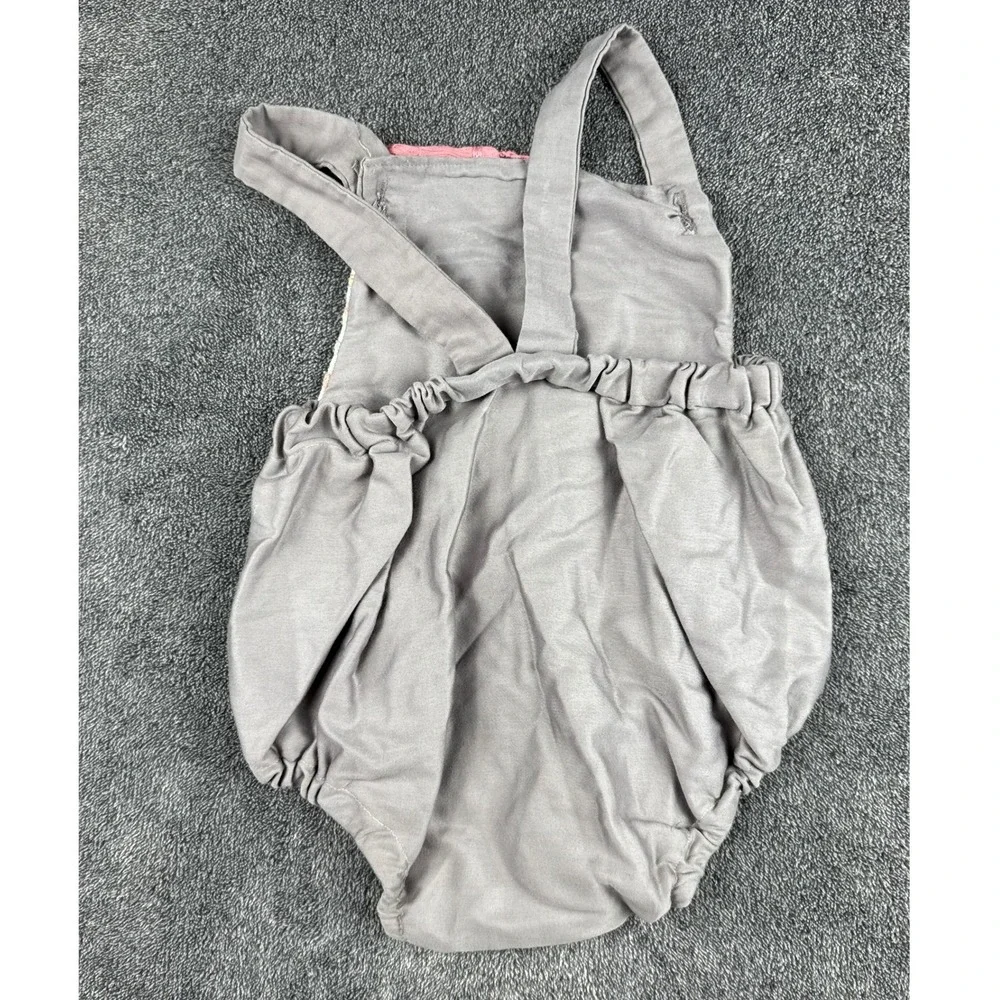 SeaBaby Gray Embroidered Bubble Romper Sleeveless‎ Tassel Detail Baby One Piece
